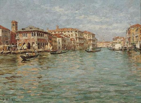 Gondolas On The Grand Canal, Venice Oil Painting by Zaccaria Dal Bo