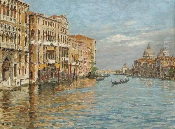 The Grand Canal, Santa Maria Della Salute Beyond Oil Painting by Zaccaria Dal Bo