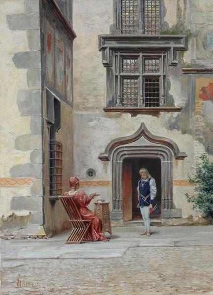 Au Chateau D' Issogne Oil Painting by Adolfo Dalbesio