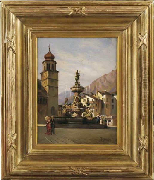 Sulla Piazza Del Paese Oil Painting by Adolfo Dalbesio