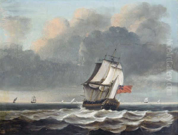 A Frigate Heeling In The Breeze In The Channel Oil Painting by David of York Dalby