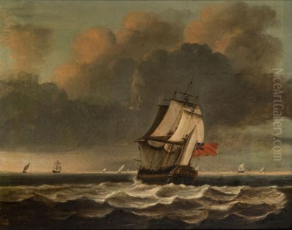 A British Man O'war Making Way Oil Painting by David of York Dalby