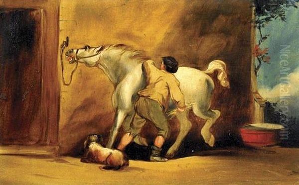 Horse And Stable Boy Oil Painting by Joshua Dalby Of York