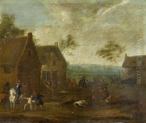 Raid In A Village Oil Painting by Dirk Dalens I