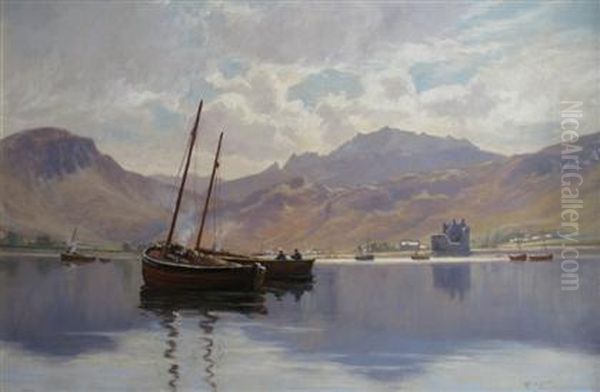 Boats In Harbor Oil Painting by William Dalglish