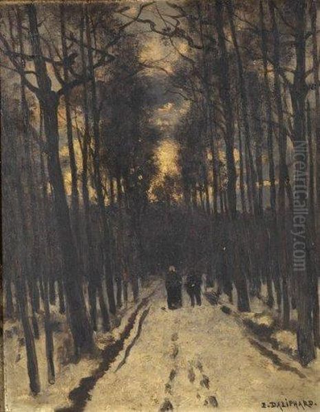 Promenade En Foret De Saint Germain Sous La Neige. Oil Painting by Edouard Daliphard