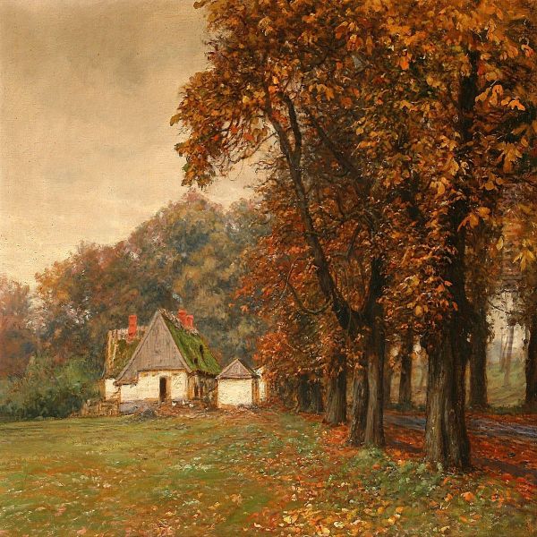 Autumn Forest Scene From Lovenborg, Denmark Oil Painting by Hans Mathias Dall