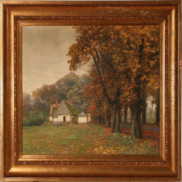 Autumn Forest Scene Fromlovenborg, Denmark Oil Painting by Hans Mathias Dall