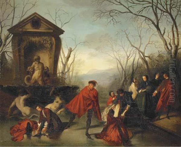 A Skating Party Oil Painting by Augustine Phillipe Polyxeene Virginie Dallemagne