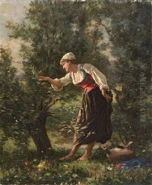 Jeune Fille Dans Les Vergers. Oil Painting by Louis Dalliance