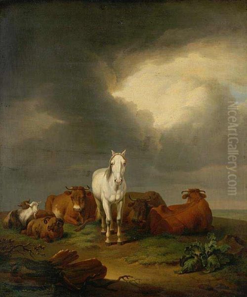 A White Horse Oil Painting by Alexander Johann Dallinger Von Dalling