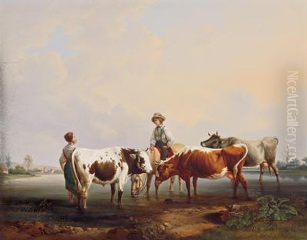 Idillio Pastorale Oil Painting by Alexander Johann Dallinger Von Dalling