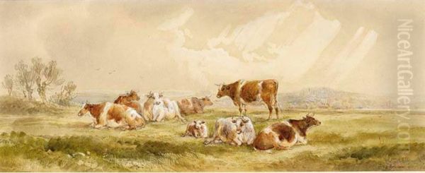 Resting Cows Oil Painting by Johann Dallinger Von Dalling