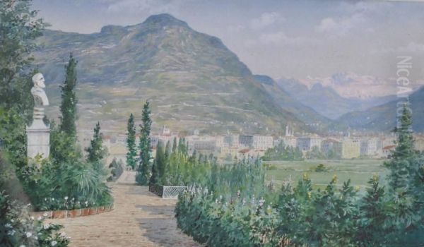 Extensive Landscape View Towards A Large City, 
Possibly Geneva Oil Painting by W. Dalmann