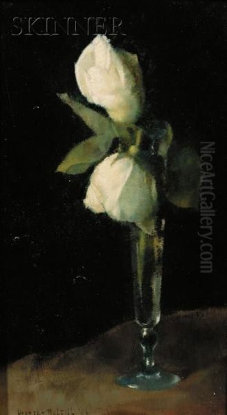 Still Life With White Roses Oil Painting by Herbert Dalziel