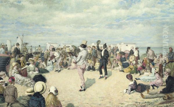 Minstrels Entertaining The Crowds Oil Painting by Owen Dalziel