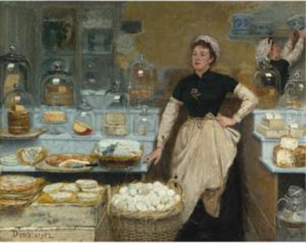 Une Boutique De Fromages (the Cheese Vendor) Oil Painting by Edouard Jean Dambourgez