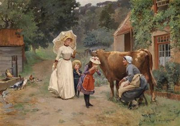 Visit To The Farm Oil Painting by Emile Charles Dameron