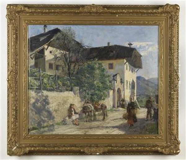 Gutshof In Sudtiroler Landschaft Oil Painting by Rudolf Dammeier