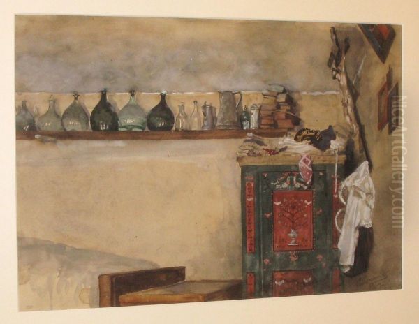 Bauernstube Mit Bett Und Bauernschrank Oil Painting by Rudolf Dammeier