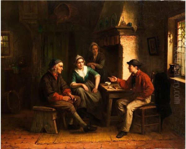 Hollandische Genreszene In Interieur Oil Painting by Jan Jacobus Matthijs Damschroder