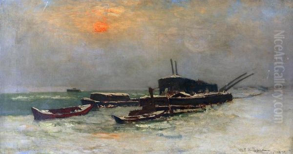 Les Barques Au Coucher Du Soleil Oil Painting by William Parsons W. Dana