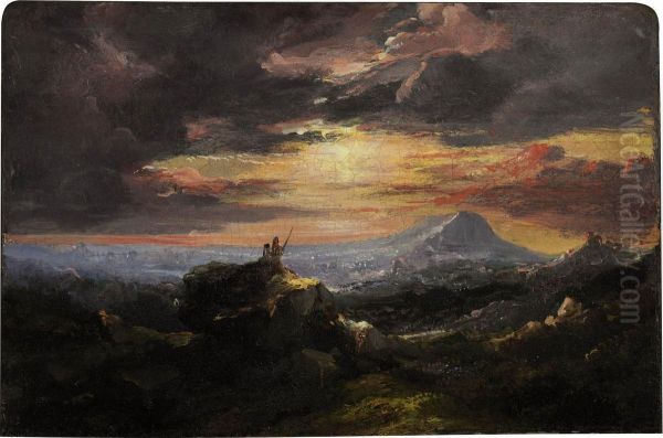 Mountainous Landscape At Sunset Oil Painting by Francis Danby