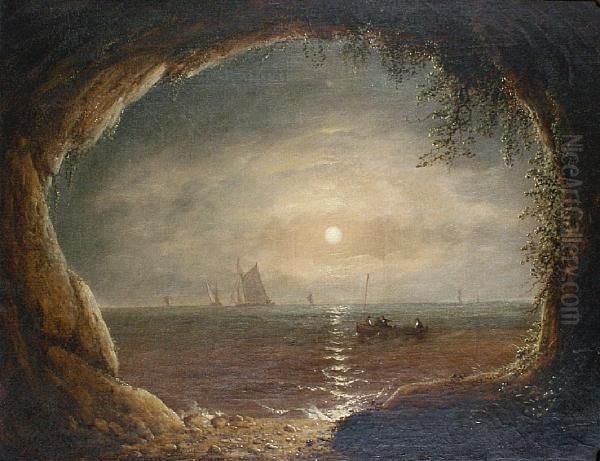 A View Out To Sea From The Mouth Of A Cave Oil Painting by Francis Danby