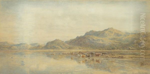 Cattle Watering Before The Arthog Hills, Near Barmouth Oil Painting by Thomas Danby