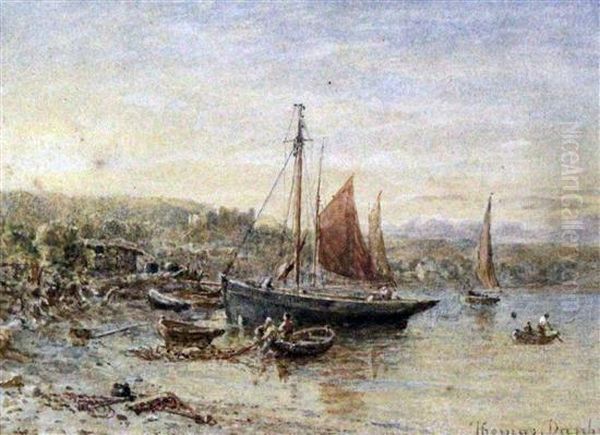 Oystermouth Fishing Smacks Oil Painting by Thomas Danby