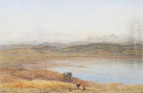 Harvesting By An Estuary Oil Painting by Thomas Danby