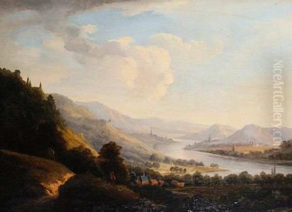 View Of A Continental River Valley Oil Painting by Thomas Danby