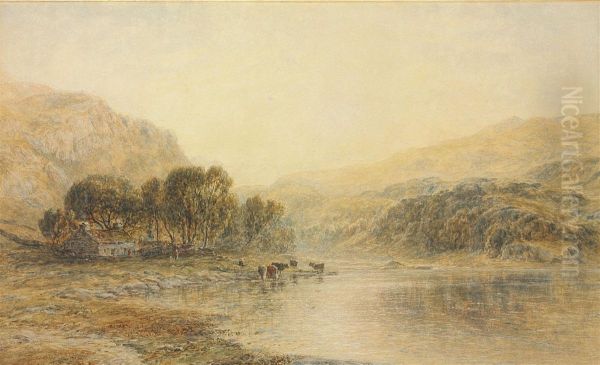 Cattle Watering At A River Oil Painting by Thomas Danby