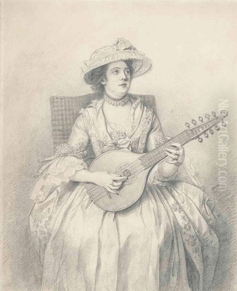 An Elegant Lady, Seated, Playing A Cittern Oil Painting by Sir Nathaniel Dance-Holland