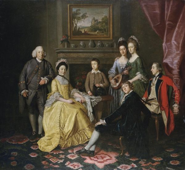 Group Portrait Of Sir James And Lady Hodges And Their Family, Gathered Around A Table In An Interior Oil Painting by Sir Nathaniel Dance-Holland