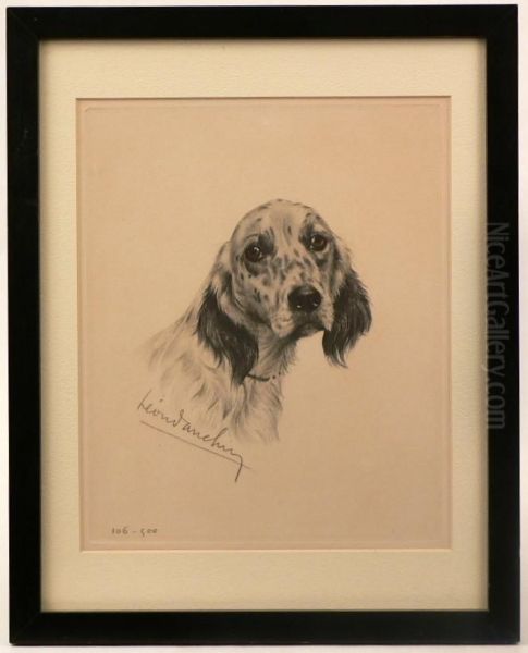 A Portrait Of A Dog Oil Painting by Leon Danchin