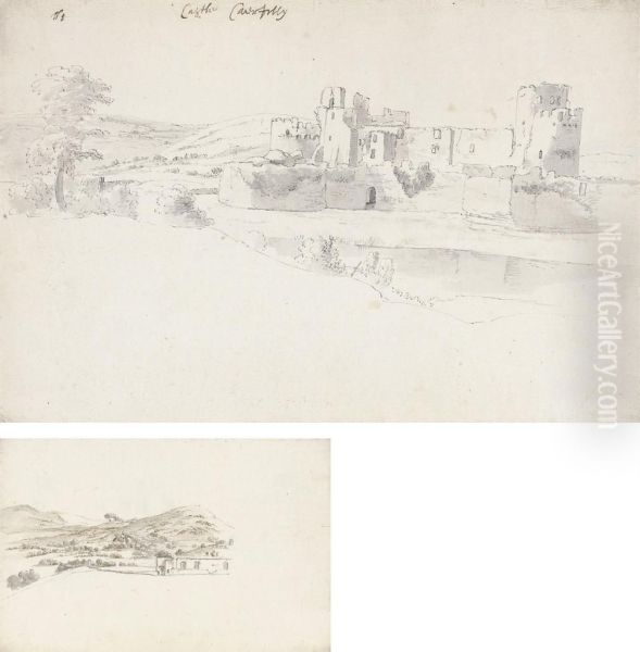 Caerphilly Castle, South Wales: And A Study Of Part Of Thecastle From The North-east Oil Painting by Hendrick Danckerts