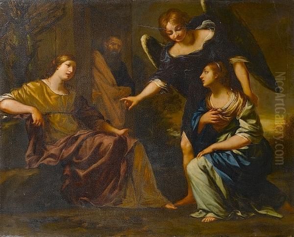 Hagar Before Sarah And Abraham Oil Painting by Vincenzo Dandini