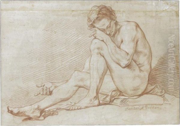 Seated Male Academy Nude Oil Painting by Michel-Francois Dandre-Bardon