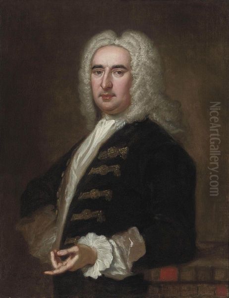 Portrait Of A Gentleman, Three-quarter-length, In A Gold Embroidered Black Coat And White Cravat Oil Painting by Bartholomew Dandridge