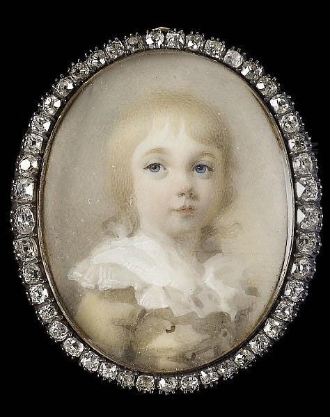 A Blue-eyed Child, Wearing Cream Coat And Wide Frilled White Collar Oil Painting by Abraham Daniel