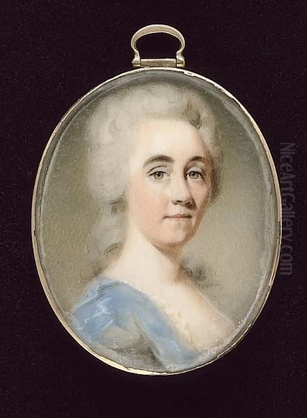 A Lady, Wearing Pale Blue Dress With White Underslip, Her Hair Powdered Oil Painting by Joseph Daniel