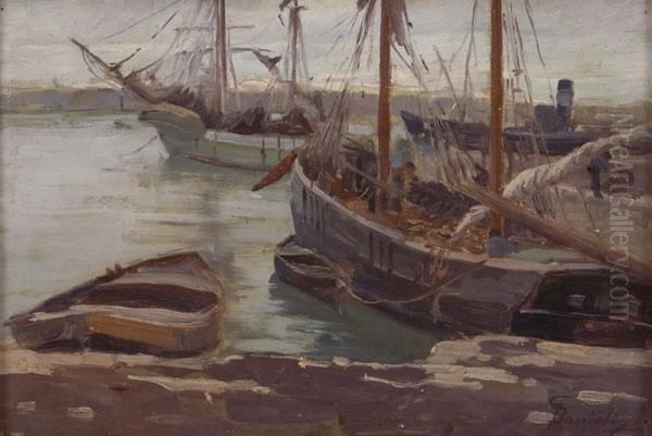 Barconi Al Porto Oil Painting by Giuseppe Danieli