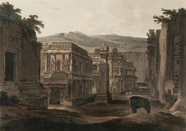 S.w. View Of Kailasa Oil Painting by Thomas & William Daniell