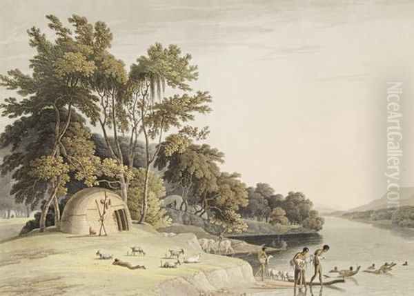 'a Korah Hottentot Village On The Left Bank Of The Orange River' Oil Painting by Samuel Daniell