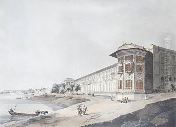 North East View Of The Cotsea Bhaug On The River Jumna, Delhi Oil Painting by Thomas Daniell