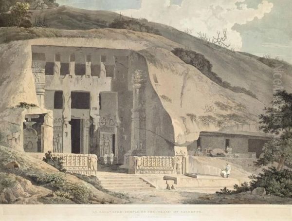 An Excavated Temple On The Island Of Salsette Oil Painting by Daniell Thomas & William