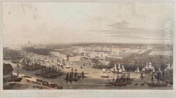 An Elevated View Of New Dock In Wapping Oil Painting by William Daniell RA