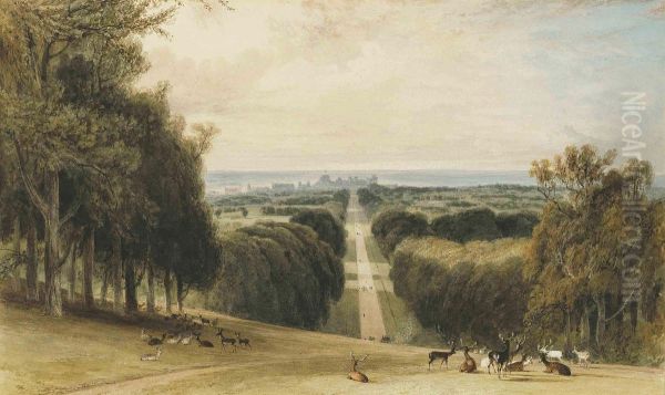 The Long Walk, Windsor Great Park, The Castle Oil Painting by William Daniell RA