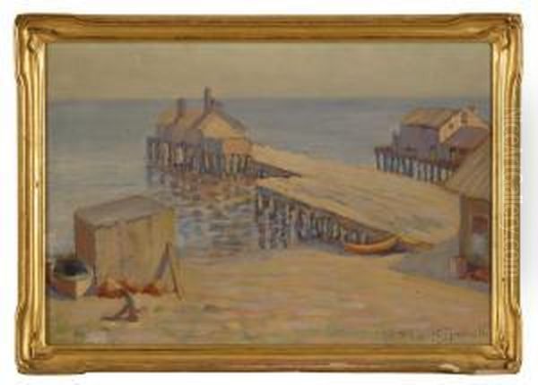 Fishing Wharf Oil Painting by William Swift Daniell